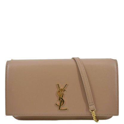 YVES SAINT LAURENT Cassandre Phone Holder Leather Shoulder Bag Dark Beige