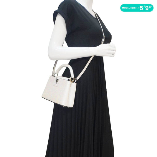 LOUIS VUITTON Capucines Mini Karung Leather Shoulder Bag White