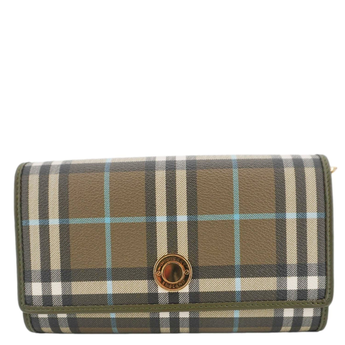 BURBERRY Check Canvas Chain Crossbody Bag Olive Green