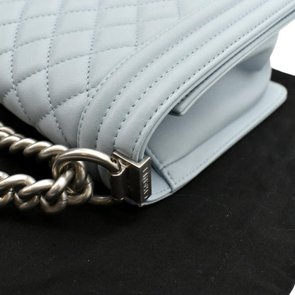 CHANEL Medium Boy Flap Quilted Leather Shoulder Bag Light Blue