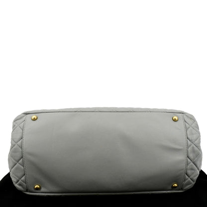 CHANEL East West Accordion Flap Quilted Calfskin Leather Shoulder Bag Grey