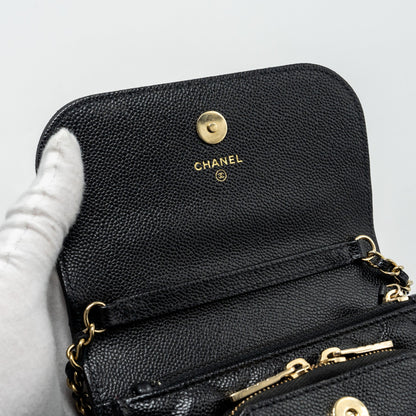 Chanel mini business affinity flap bag with chain caviar black L (microchip)