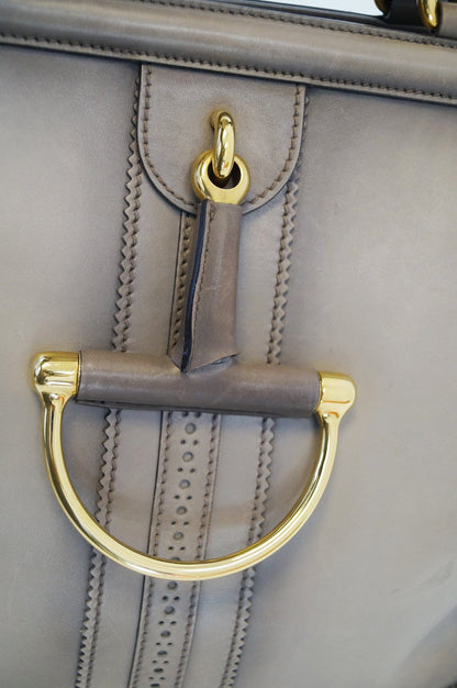 GUCCI Fango Leather Duilio Brogue Taupe Top Handle Bag