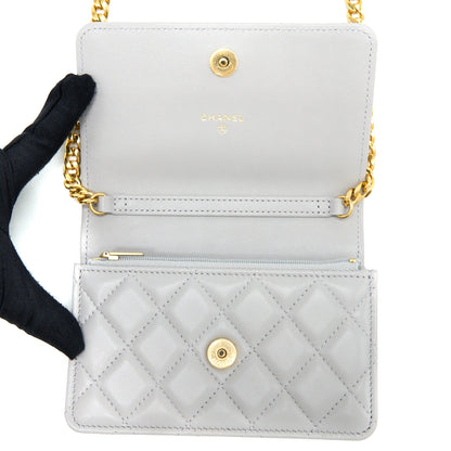 Chanel Mini Square Wallet on Chain with Gem Chains Lambskin Light Grey L