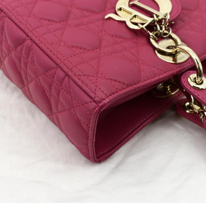 CHRISTIAN DIOR Large Lady Dior Cannage Lambskin Shoulder Bag Pink