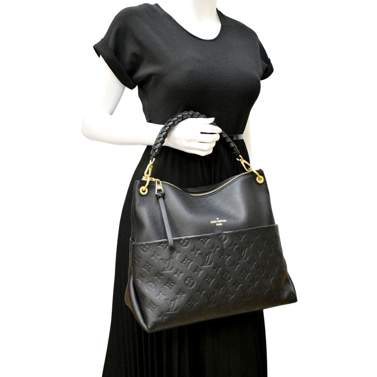 LOUIS VUITTON Maida Monogram Empreinte Leather Hobo Shoulder Bag Black