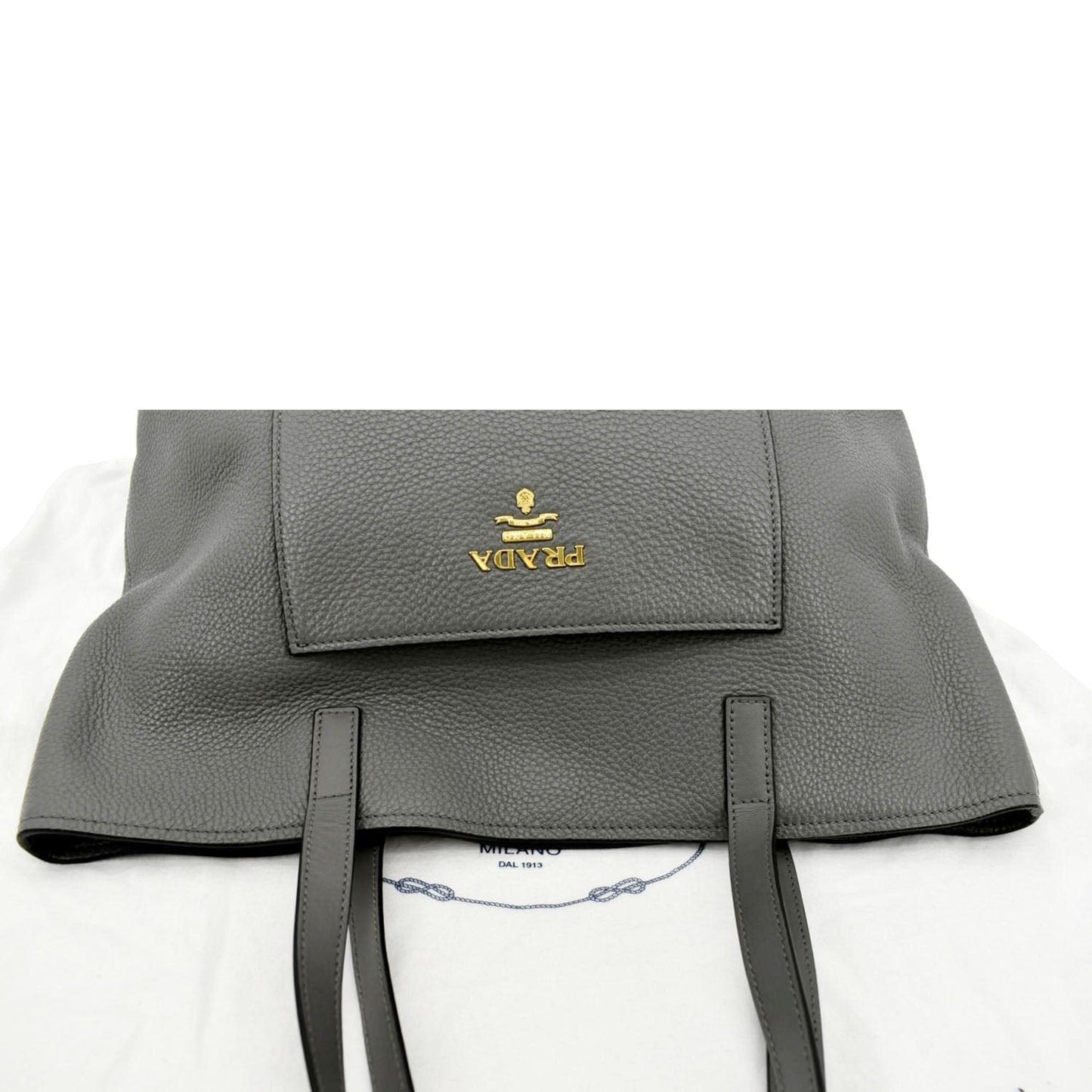 PRADA Vitello Daino Leather Tote Bag Dark Grey