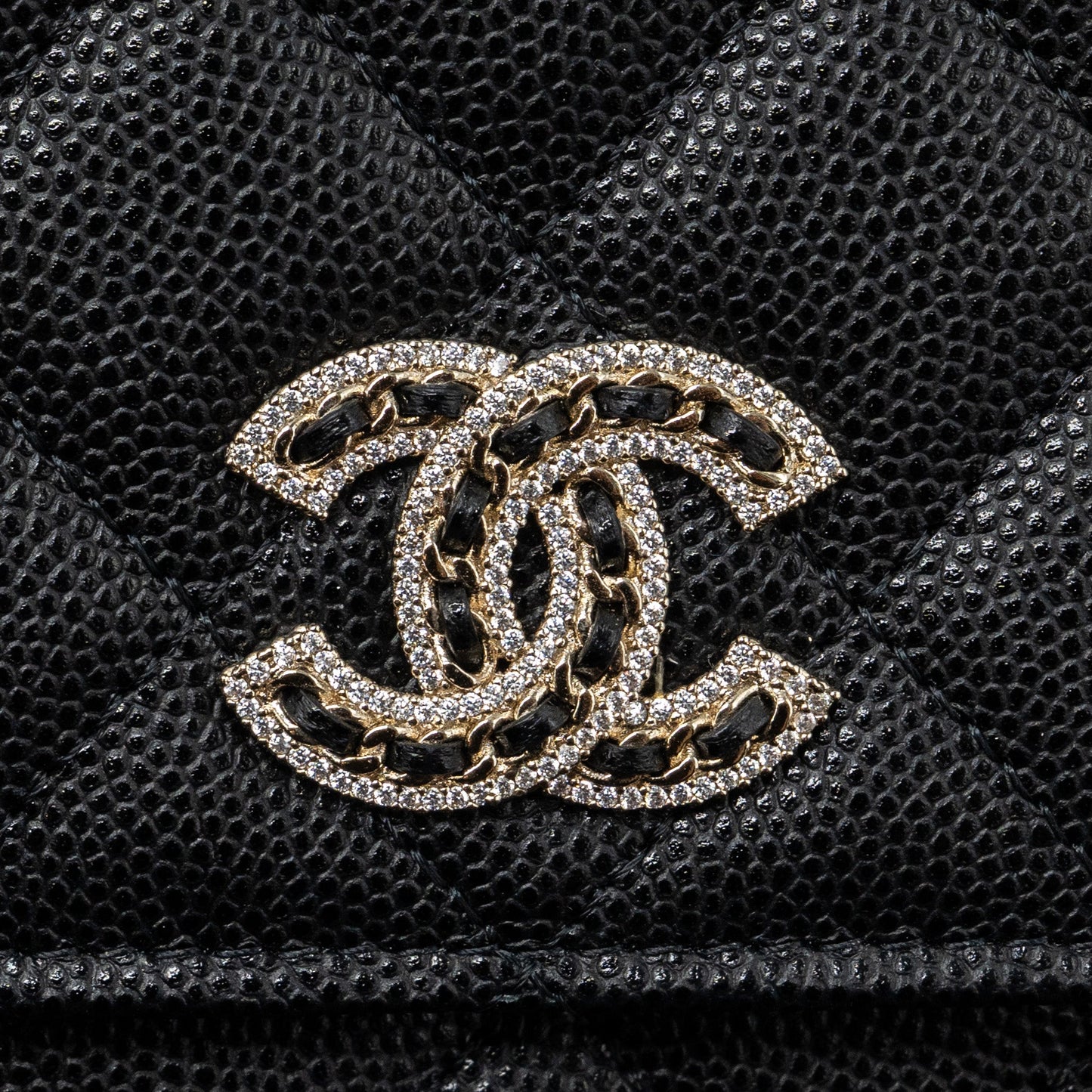 Chanel Detailed Logo Wallet On Chain Black Caviar L (microchip)