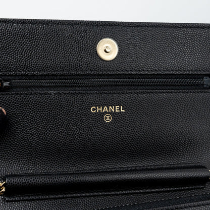 Chanel Detailed Logo Wallet On Chain Black Caviar L (microchip)