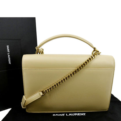 YVES SAINT LAURENT Monogram Sunset Medium Leather Shoulder Bag Beige