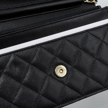 Chanel Detailed Logo Wallet On Chain Black Caviar L (microchip)