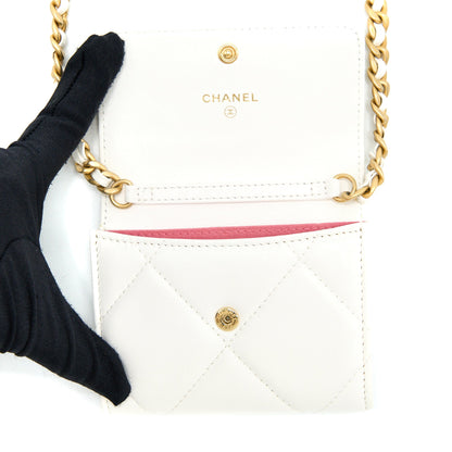 Chanel 19 Coin Purse with Chain Goatskin White Multicolour Hardware