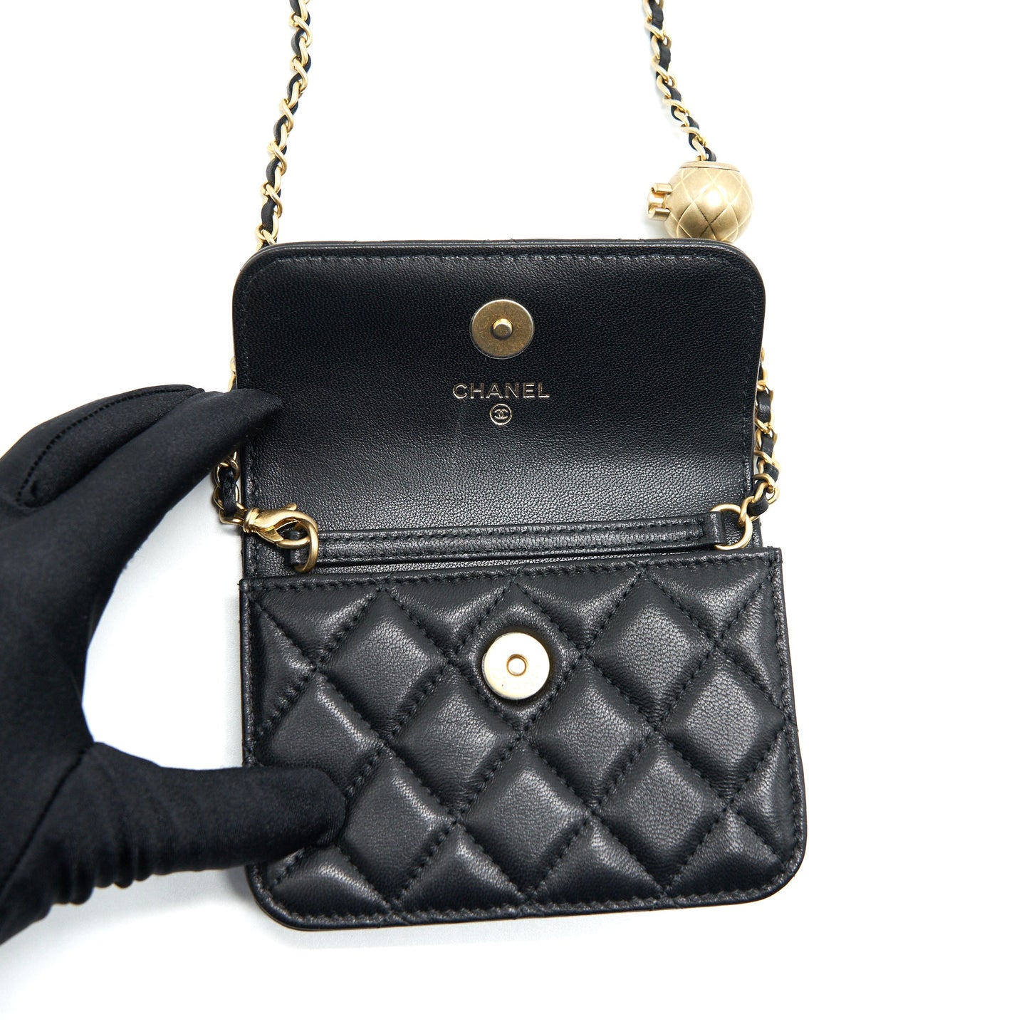 Chanel pearl crush Belt Bag Black with  serial 30