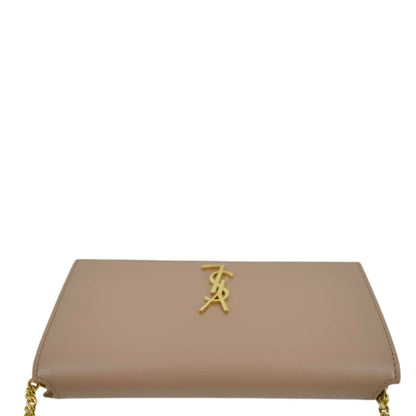 YVES SAINT LAURENT Cassandre Phone Holder Leather Shoulder Bag Dark Beige