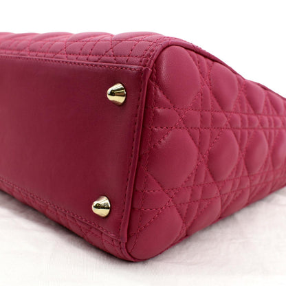 CHRISTIAN DIOR Large Lady Dior Cannage Lambskin Shoulder Bag Pink