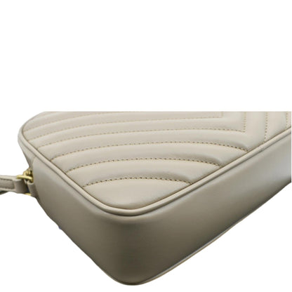 YVES SAINT LAURENT Lou Camera Chevron Leather Crossbody Bag Creme