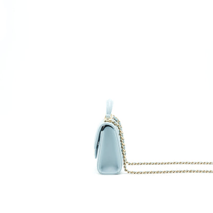 Chanel 22P top Handle Mini Vanity on Chain Lambskin light blue L
