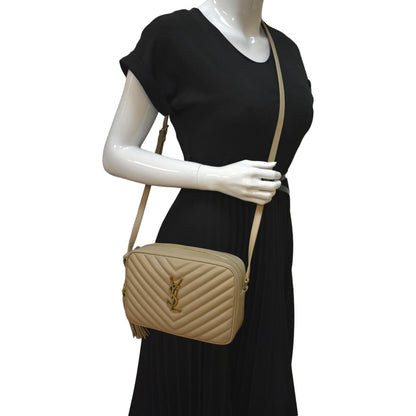 YVES SAINT LAURENT Lou Camera Chevron Leather Crossbody Bag Creme