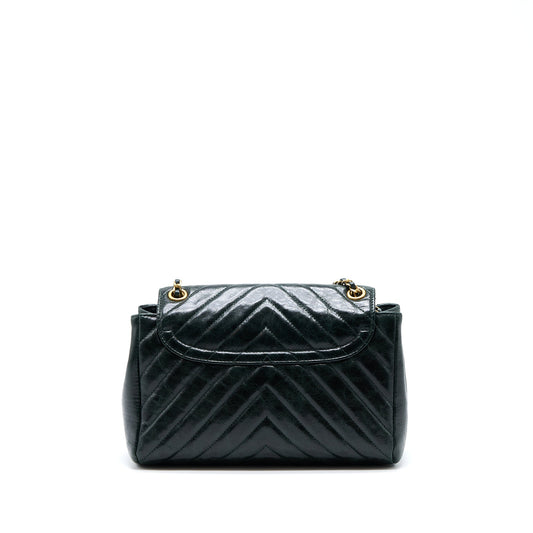Chanel Chevron Hampton Flap Bag Aged Calfskin Dark Green