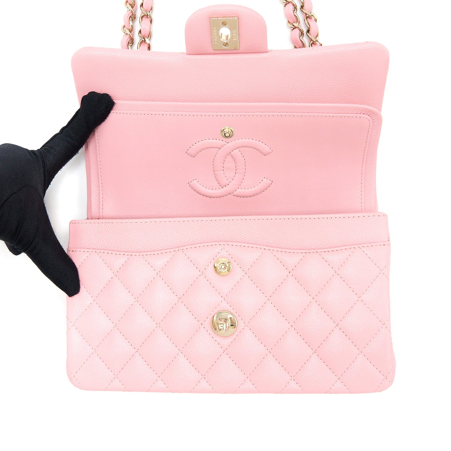 Chanel 22C Small Classic Double Flap Bag Caviar Pink L (Microchip)