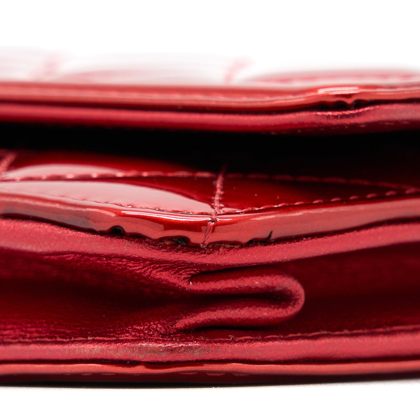 Chanel Boy Wallet On Chain Patent Metallic Red