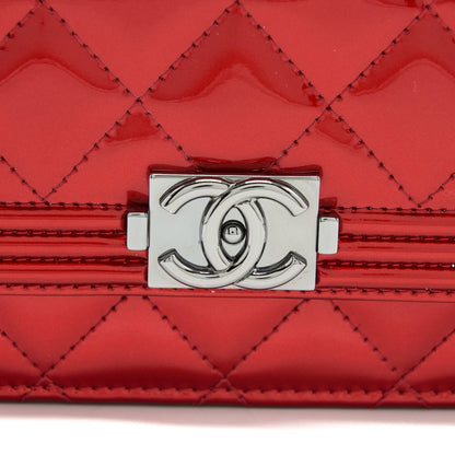 Chanel Boy Wallet On Chain Patent Metallic Red