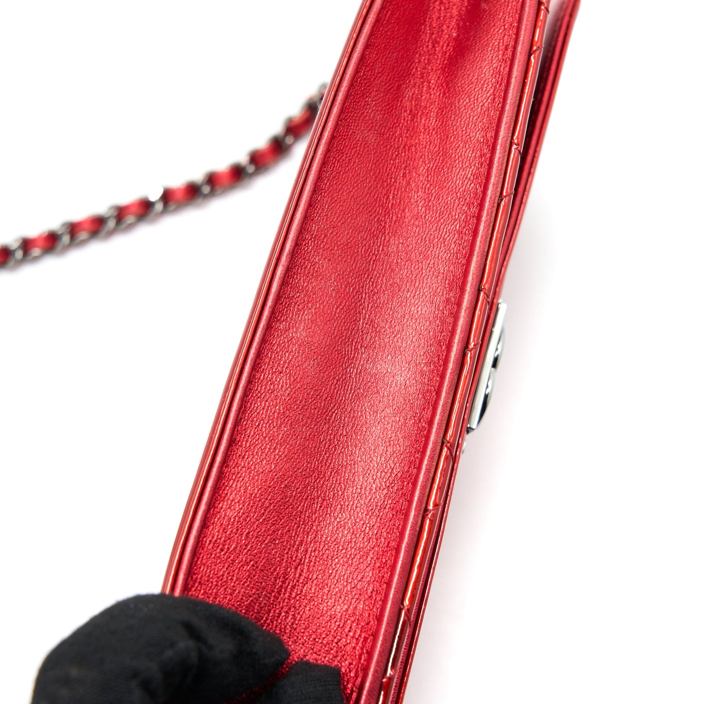 Chanel Boy Wallet On Chain Patent Metallic Red