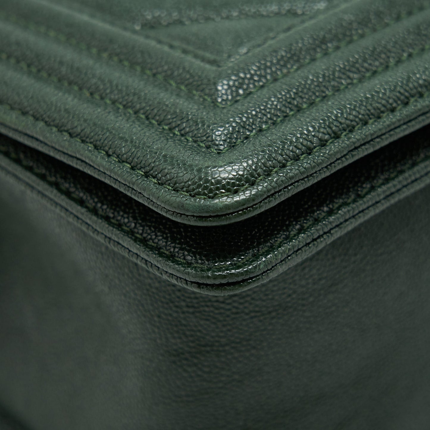 Chanel Chevron Medium Boy Bag Caviar Green Brushed