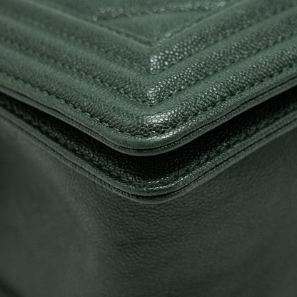 Chanel Chevron Medium Boy Bag Caviar Green Brushed