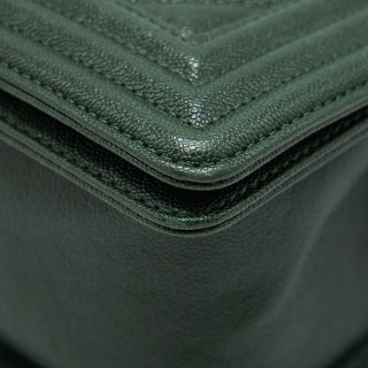 Chanel Chevron Medium Boy Bag Caviar Green Brushed