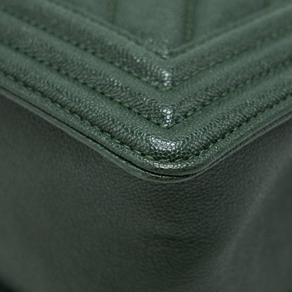 Chanel Chevron Medium Boy Bag Caviar Green Brushed