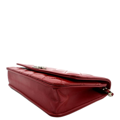 CHANEL Boy Woc Wallet on Chain Quilted Patent Leather Shoulder Bag Red