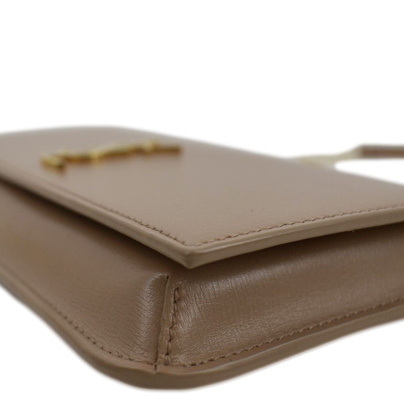 YVES SAINT LAURENT Cassandre Phone Holder Leather Shoulder Bag Dark Beige