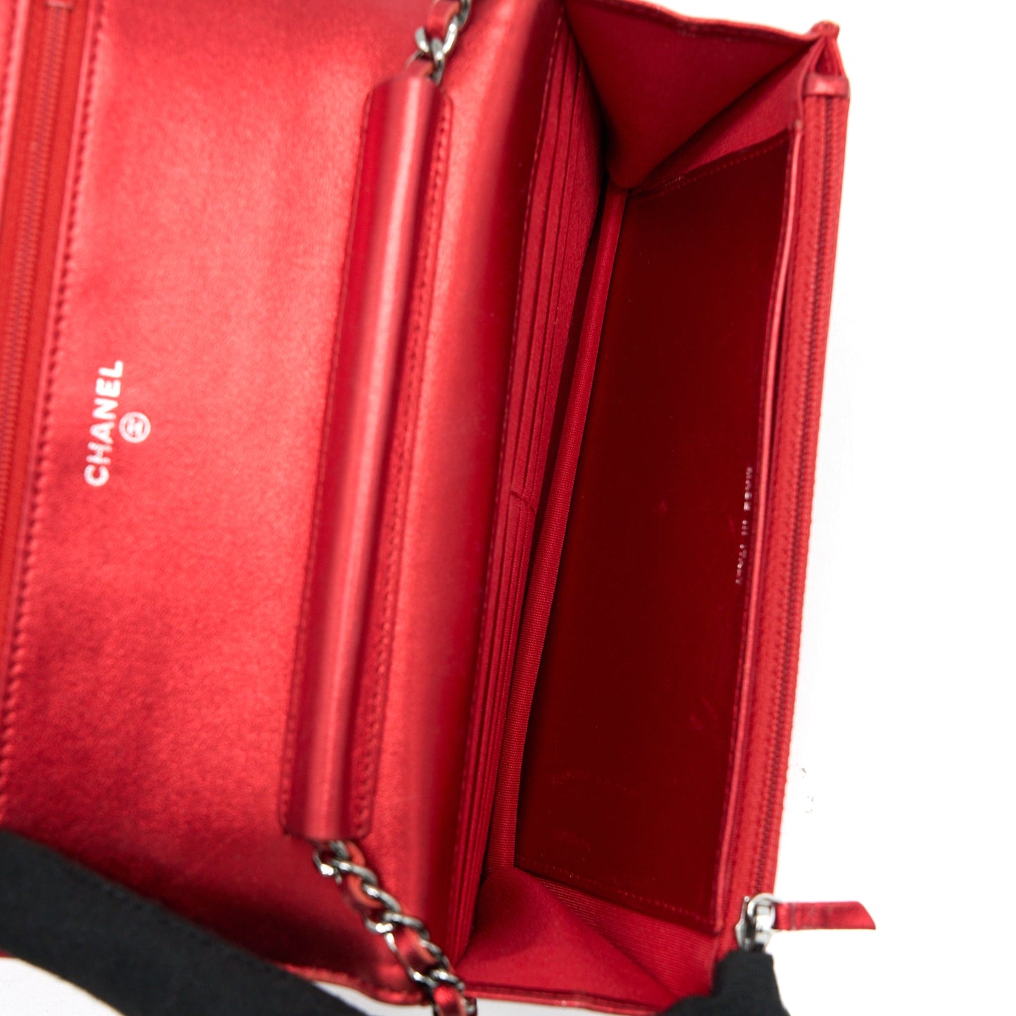 Chanel Boy Wallet On Chain Patent Metallic Red