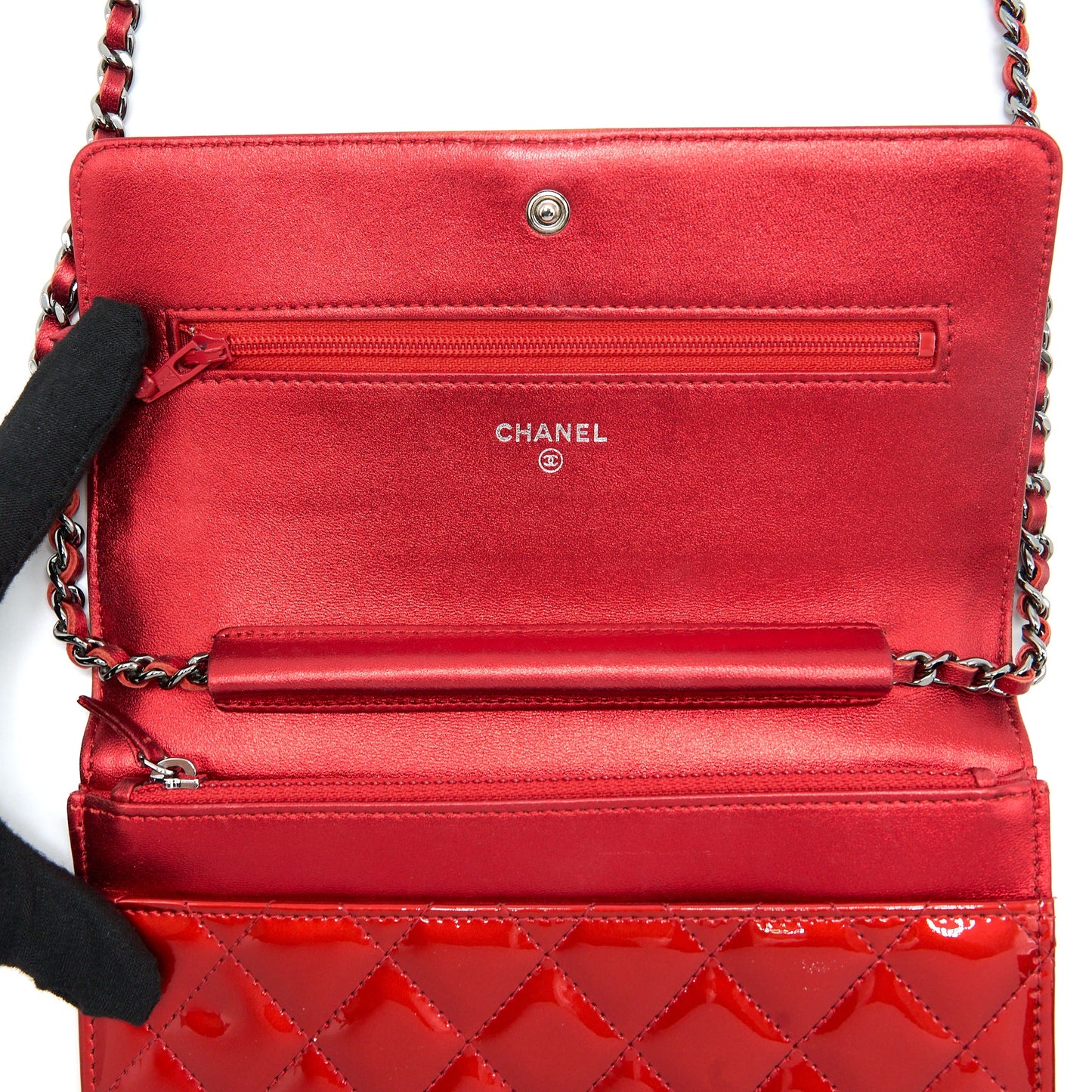 Chanel Boy Wallet On Chain Patent Metallic Red