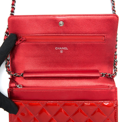 Chanel Boy Wallet On Chain Patent Metallic Red
