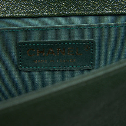 Chanel Chevron Medium Boy Bag Caviar Green Brushed