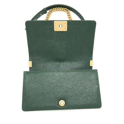 Chanel Chevron Medium Boy Bag Caviar Green Brushed