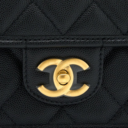 Chanel 22K Top Handle Messenger Bag Caviar Black Brushed  (Microchip)