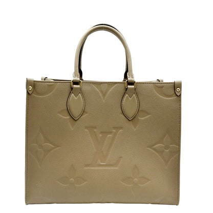 LOUIS VUITTON Onthego MM Giant Monogram Empreinte Leather Tote Bag Beige