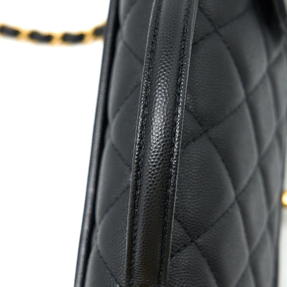 Chanel 22K Top Handle Messenger Bag Caviar Black Brushed  (Microchip)