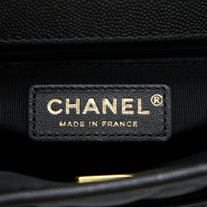 Chanel 22K Top Handle Messenger Bag Caviar Black Brushed  (Microchip)