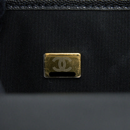 Chanel 22K Top Handle Messenger Bag Caviar Black Brushed  (Microchip)