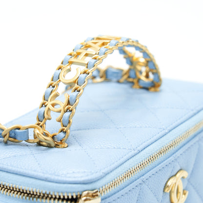 Chanel 22S Long Vanity Case With Letter Handle Caviar Light Blue