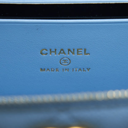 Chanel 22S Long Vanity Case With Letter Handle Caviar Light Blue