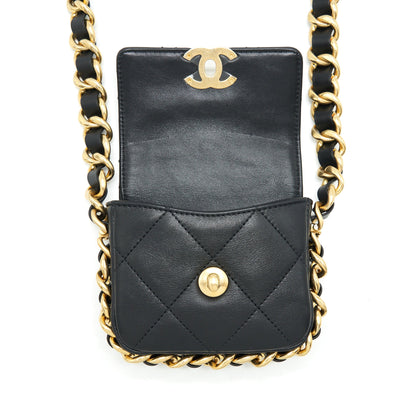Chanel Mini Flap Giant Chain Crossbody Bag Lambskin Black Brushed
