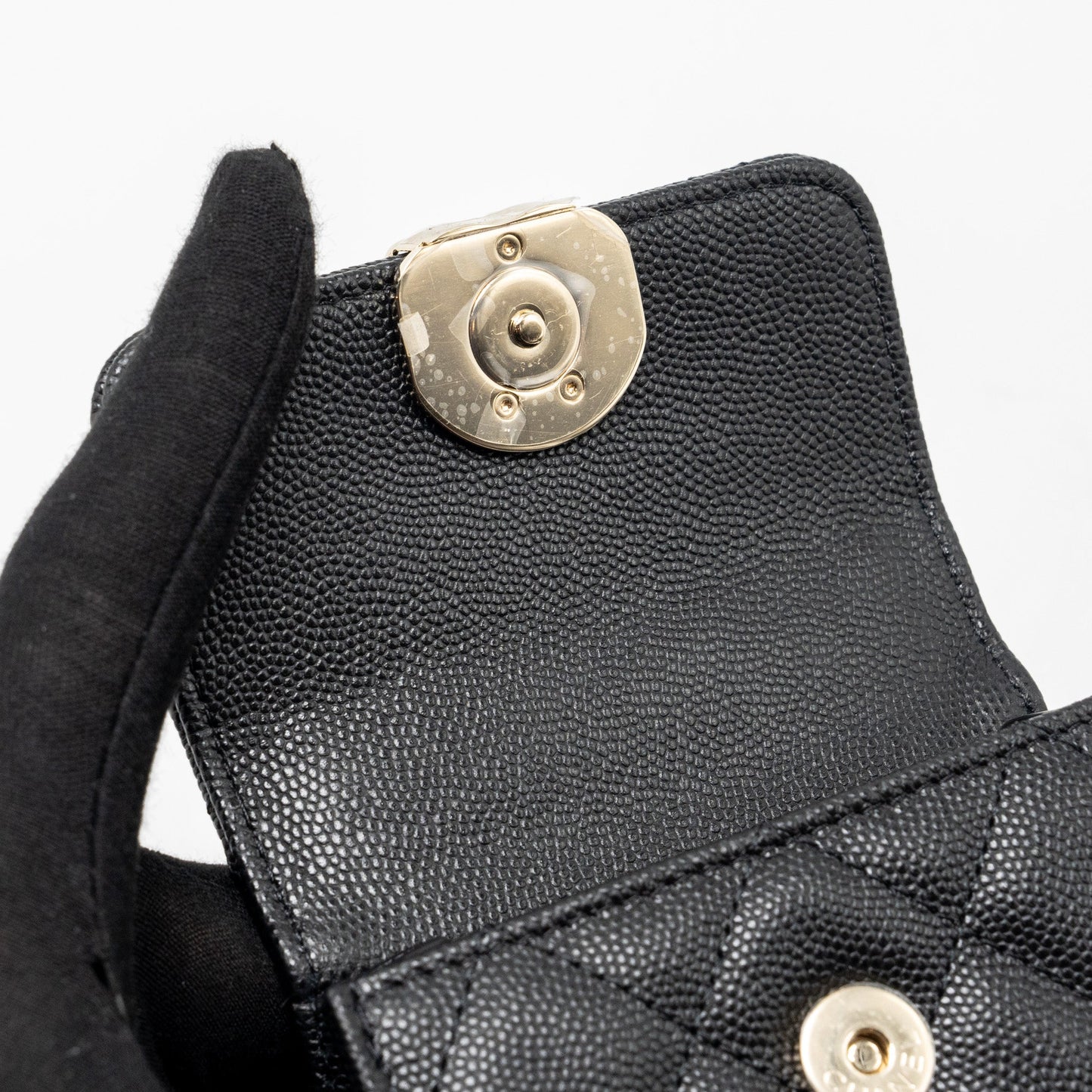 Chanel Mini Top Handle Flap Bag Caviar Black L (Microchip)