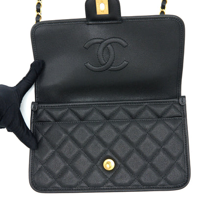 Chanel 22K Top Handle Messenger Bag Caviar Black Brushed  (Microchip)