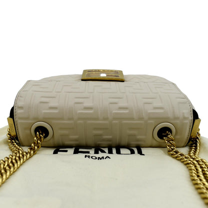 FENDI Baguette Leather Chain Shoulder Bag Light Beige