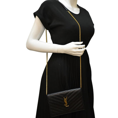 YVES SAINT LAURENT Cassandre Matelasse Chain Wallet Crossbody Bag Black